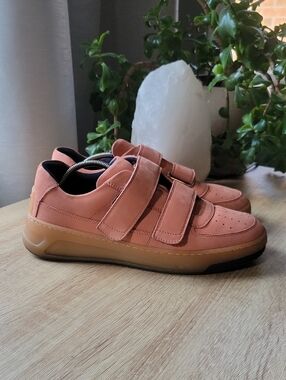 Acne Studios PEREY Pink/coral Velcro Strap Sneakers with Navy Accents